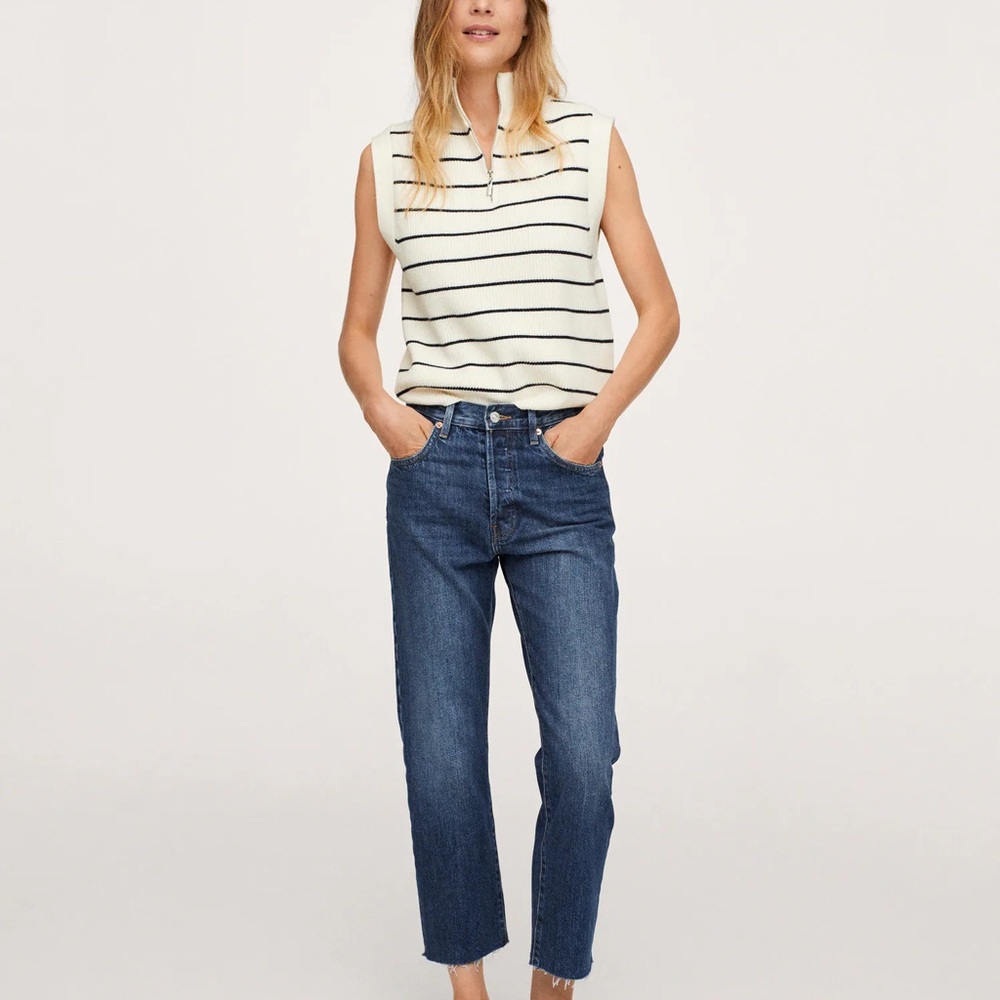 MANGO cropped high waisted straight blue jeans